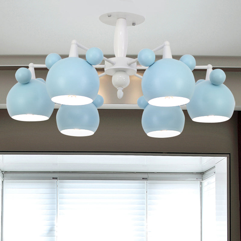 Macaron Stylish Suspension Light Bear Shade Metal Hanging Light for Living Room 6 Blue Clearhalo 'Ceiling Lights' 'Chandeliers' Lighting' options 252813_0e44546e-caa8-4034-80d9-c3fec3ef5d7f