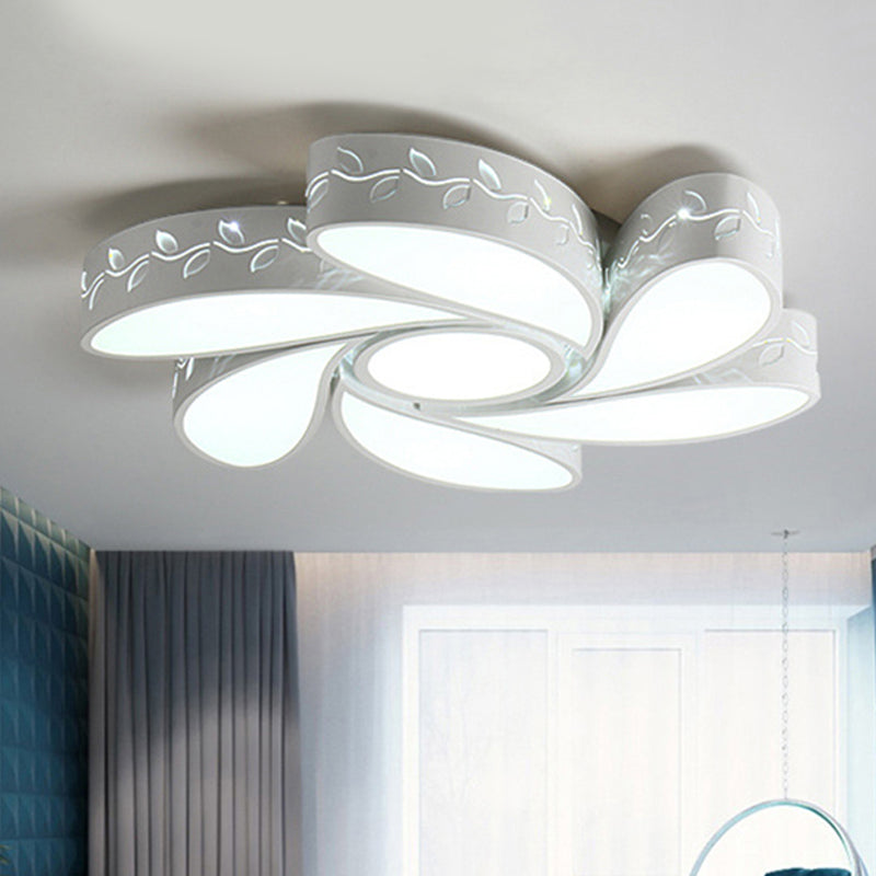 Metal Hollow Floral Flush Ceiling Light Contemporary LED Ceiling Lamp in White for Bedroom White White Clearhalo 'Ceiling Lights' 'Close To Ceiling Lights' 'Close to ceiling' 'Flush mount' Lighting' 252871