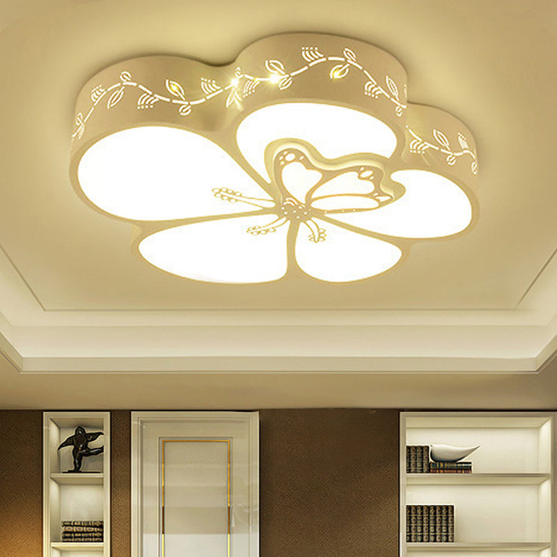 Modern Flower LED Ceiling Light with Butterfly Metal Flush Mount Light in White for Girls Bedroom White A Third Gear Clearhalo 'Ceiling Lights' 'Close To Ceiling Lights' 'Close to ceiling' 'Flush mount' Lighting' 252879