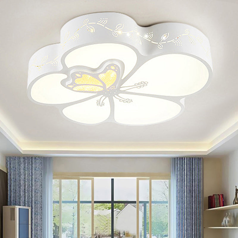 Modern Flower LED Ceiling Light with Butterfly Metal Flush Mount Light in White for Girls Bedroom White A White Clearhalo 'Ceiling Lights' 'Close To Ceiling Lights' 'Close to ceiling' 'Flush mount' Lighting' 252880