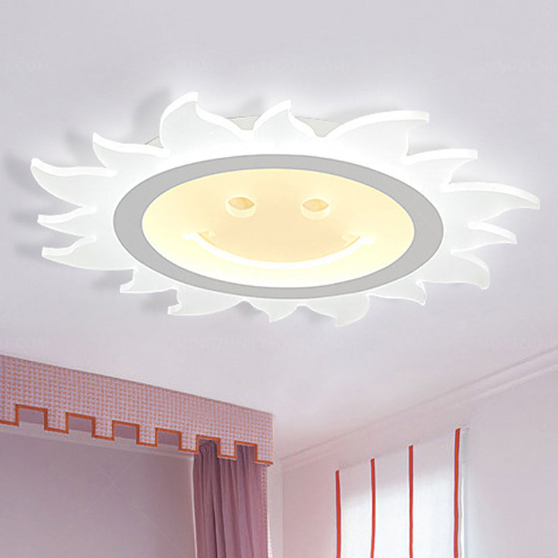 Lovely White LED Flush Ceiling Light Smiling Sun Acrylic Ceiling Lamp for Child Bedroom Clearhalo 'Ceiling Lights' 'Close To Ceiling Lights' 'Close to ceiling' 'Flush mount' Lighting' 252889