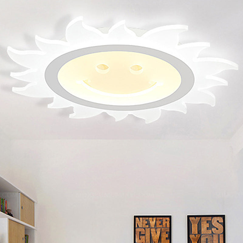 Lovely White LED Flush Ceiling Light Smiling Sun Acrylic Ceiling Lamp for Child Bedroom White Clearhalo 'Ceiling Lights' 'Close To Ceiling Lights' 'Close to ceiling' 'Flush mount' Lighting' 252890