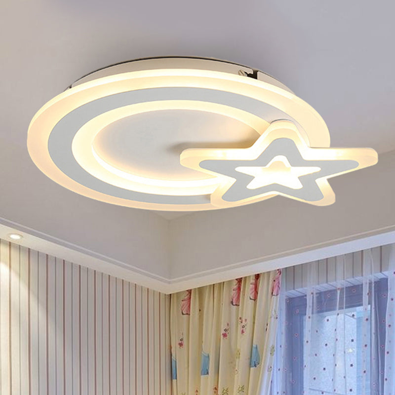 Ring&Star Kid Bedroom Flush Ceiling Light Acrylic White Lovely LED Ceiling Lamp White Clearhalo 'Ceiling Lights' 'Close To Ceiling Lights' 'Close to ceiling' 'Semi-flushmount' Lighting' 252891