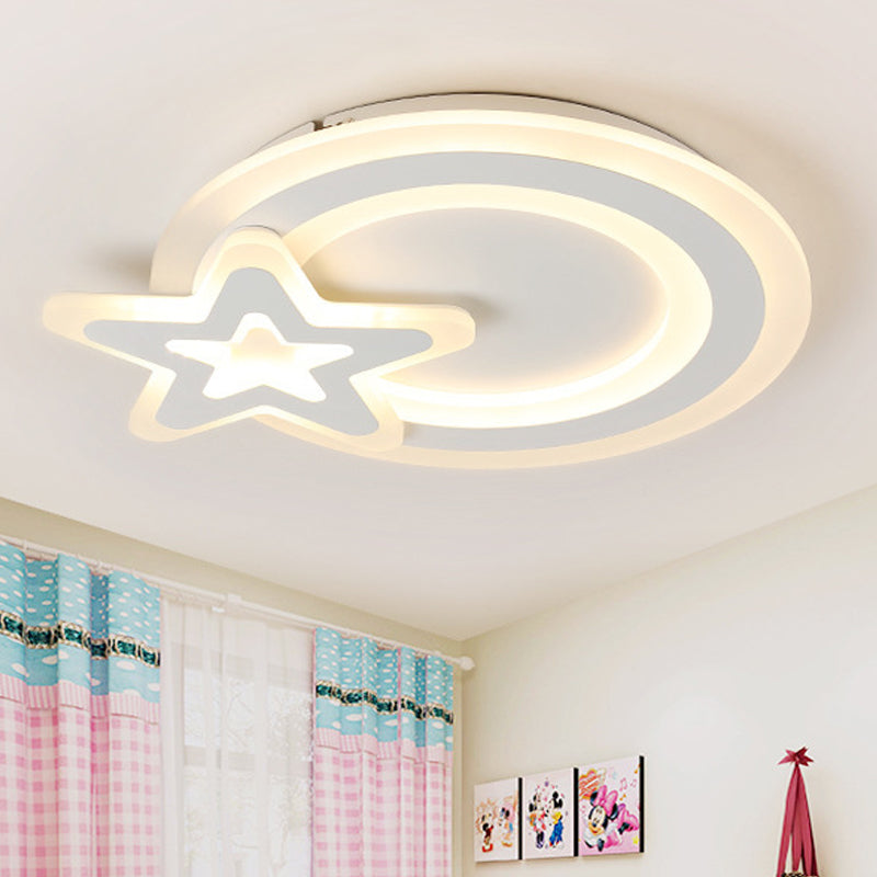 Ring&Star Kid Bedroom Flush Ceiling Light Acrylic White Lovely LED Ceiling Lamp Clearhalo 'Ceiling Lights' 'Close To Ceiling Lights' 'Close to ceiling' 'Semi-flushmount' Lighting' 252892