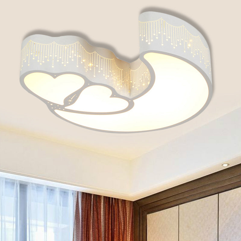 Contemporary Heart & Crescent Flush Ceiling Light Acrylic Metal LED Ceiling Lamp in White for Kid Bedroom White Clearhalo 'Ceiling Lights' 'Close To Ceiling Lights' 'Close to ceiling' 'Flush mount' Lighting' 252893