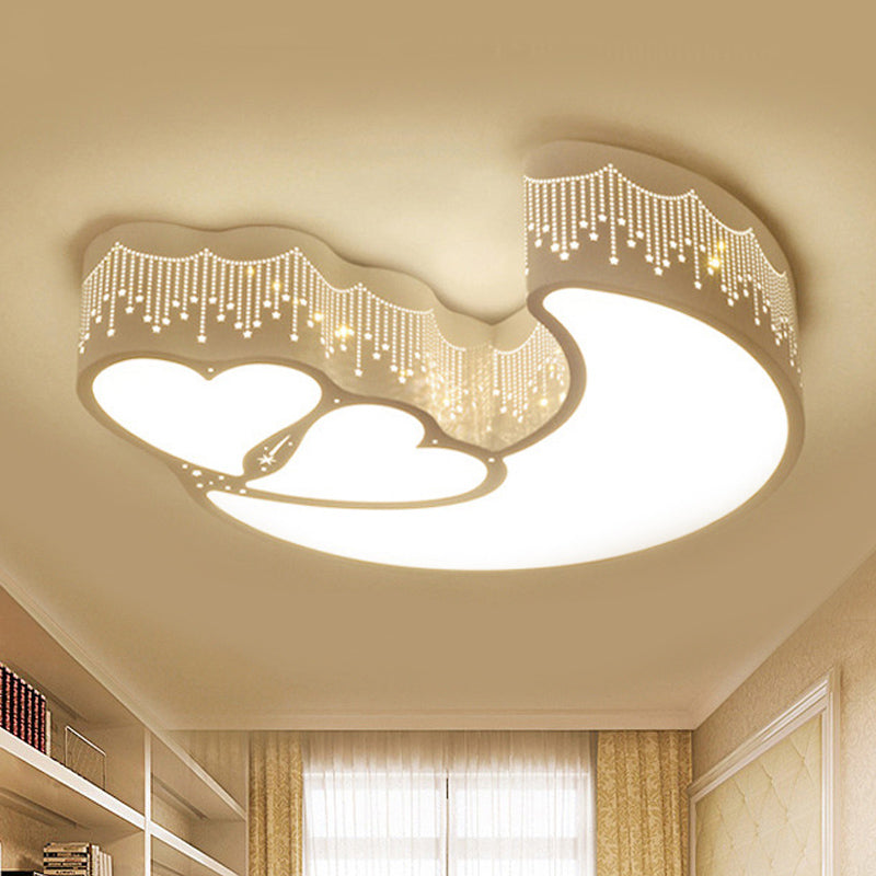 Contemporary Heart & Crescent Flush Ceiling Light Acrylic Metal LED Ceiling Lamp in White for Kid Bedroom Clearhalo 'Ceiling Lights' 'Close To Ceiling Lights' 'Close to ceiling' 'Flush mount' Lighting' 252894