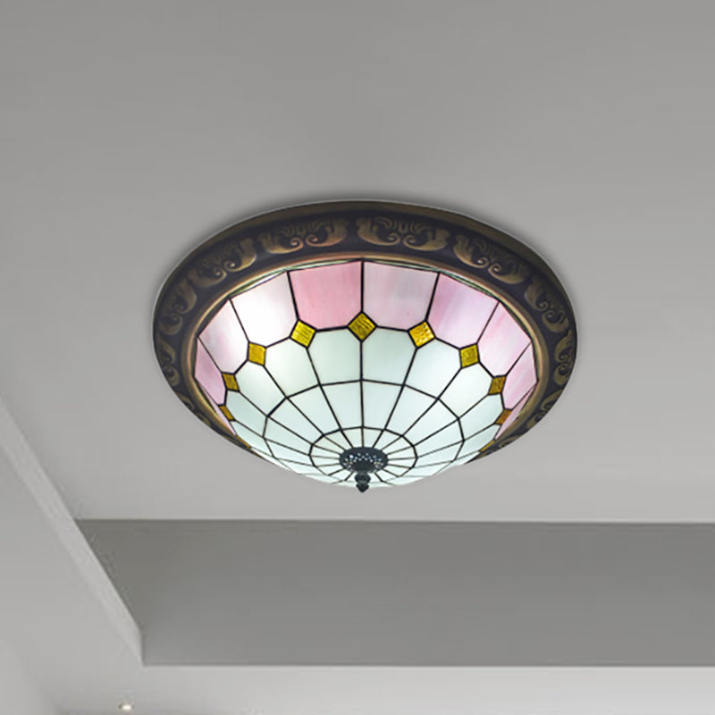 Stained Glass Sunflower Ceiling Light Dining Room Tiffany Rustic Ceiling Mount Light in Red/Pink/Yellow/Orange/Blue/Blue-White Pink Clearhalo 'Ceiling Lights' 'Close To Ceiling Lights' 'Close to ceiling' 'Flush mount' Lighting' 252910