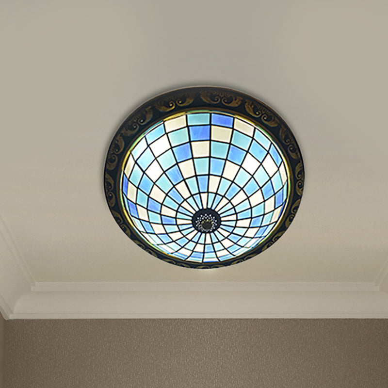 Stained Glass Sunflower Ceiling Light Dining Room Tiffany Rustic Ceiling Mount Light in Red/Pink/Yellow/Orange/Blue/Blue-White Blue Clearhalo 'Ceiling Lights' 'Close To Ceiling Lights' 'Close to ceiling' 'Flush mount' Lighting' 252913