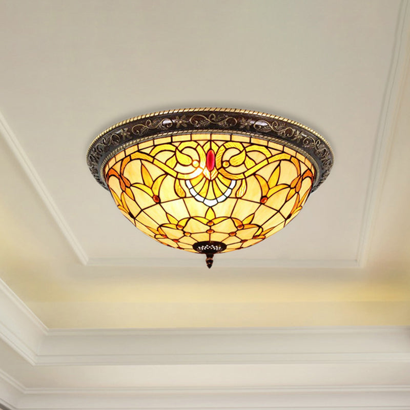 Stained Glass Sunflower Ceiling Light Dining Room Tiffany Rustic Ceiling Mount Light in Red/Pink/Yellow/Orange/Blue/Blue-White Yellow Clearhalo 'Ceiling Lights' 'Close To Ceiling Lights' 'Close to ceiling' 'Flush mount' Lighting' 252915