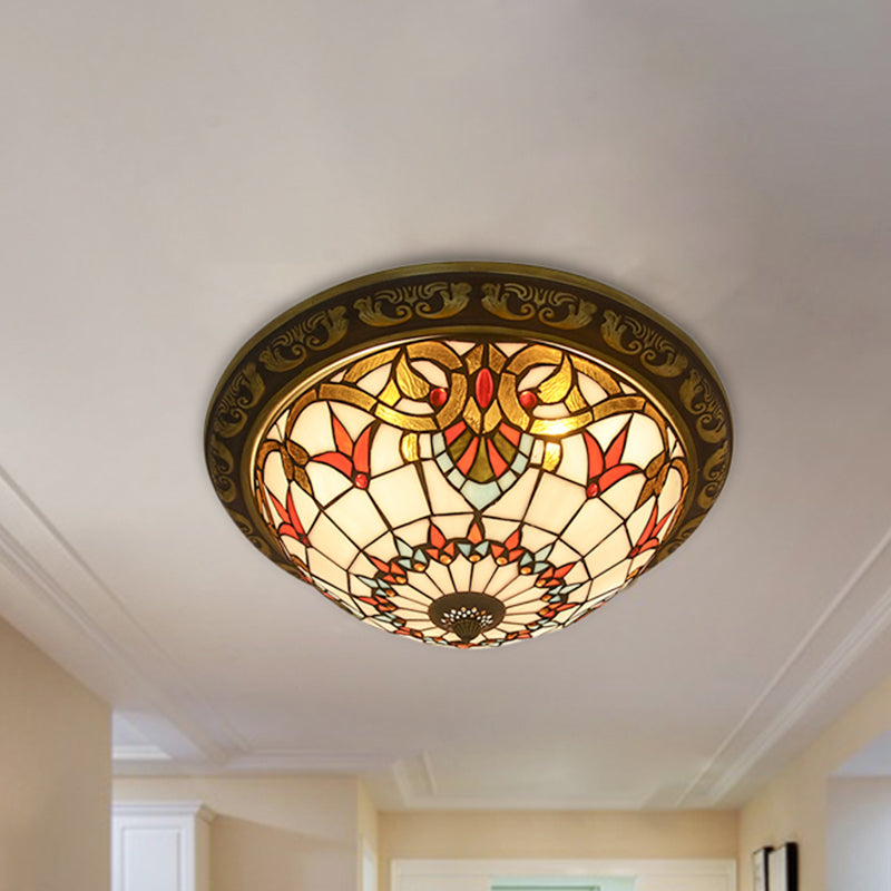 Stained Glass Sunflower Ceiling Light Dining Room Tiffany Rustic Ceiling Mount Light in Red/Pink/Yellow/Orange/Blue/Blue-White Red Clearhalo 'Ceiling Lights' 'Close To Ceiling Lights' 'Close to ceiling' 'Flush mount' Lighting' 252918