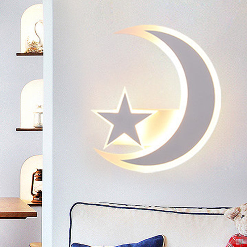 Modern Star & Crescent Wall Sconce Acrylic LED Sconce Light in White for Kid Bedroom White Clearhalo 'Wall Lamps & Sconces' 'Wall Lights' Lighting' 252945