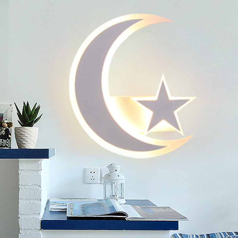 Modern Star & Crescent Wall Sconce Acrylic LED Sconce Light in White for Kid Bedroom Clearhalo 'Wall Lamps & Sconces' 'Wall Lights' Lighting' 252947