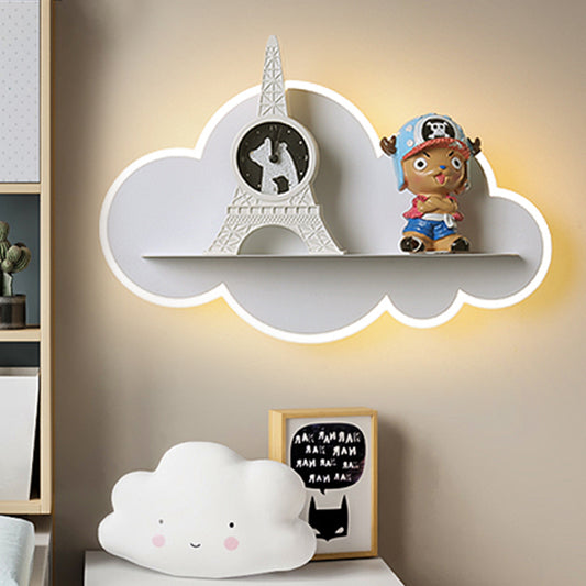 Acrylic Cloud Wall Light with Shelf Kids LED Wall Sconce in White for Child Bedroom Clearhalo 'Wall Lamps & Sconces' 'Wall Lights' Lighting' 252949