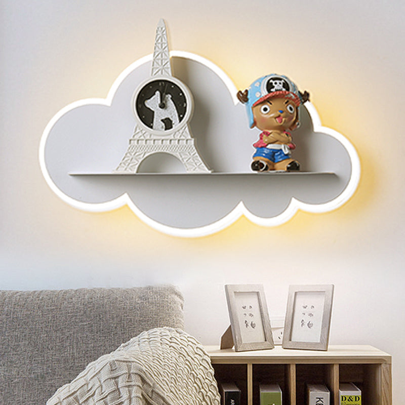 Acrylic Cloud Wall Light with Shelf Kids LED Wall Sconce in White for Child Bedroom Clearhalo 'Wall Lamps & Sconces' 'Wall Lights' Lighting' 252950