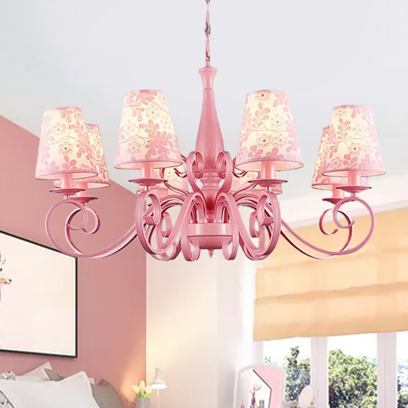 Pink Tapered Shade Chandelier 8 Heads Metal Pendant Lamp for Hotel Restaurant Clearhalo 'Ceiling Lights' 'Chandeliers' Lighting' options 252953