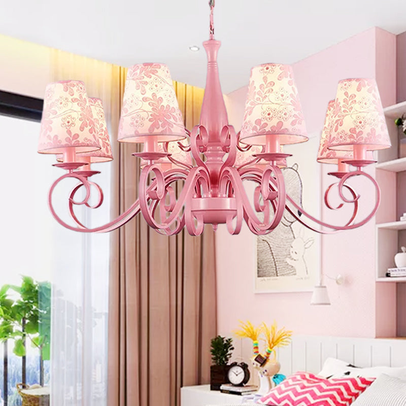 Pink Tapered Shade Chandelier 8 Heads Metal Pendant Lamp for Hotel Restaurant Clearhalo 'Ceiling Lights' 'Chandeliers' Lighting' options 252954
