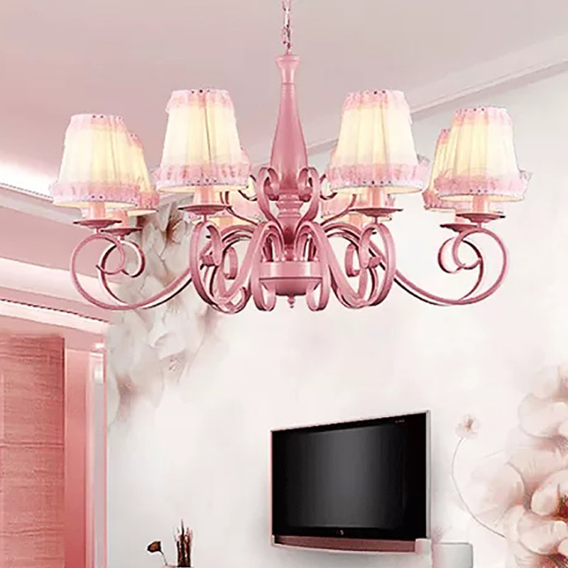 Pink Tapered Shade Chandelier 8 Heads Metal Pendant Lamp for Hotel Restaurant Clearhalo 'Ceiling Lights' 'Chandeliers' Lighting' options 252955