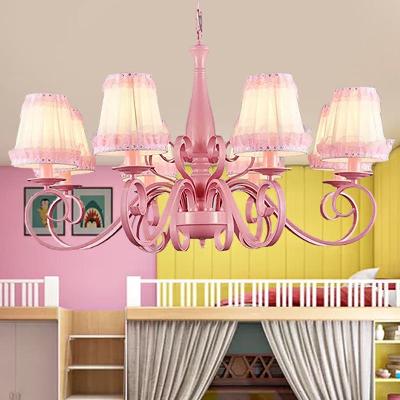 Pink Tapered Shade Chandelier 8 Heads Metal Pendant Lamp for Hotel Restaurant Clearhalo 'Ceiling Lights' 'Chandeliers' Lighting' options 252956