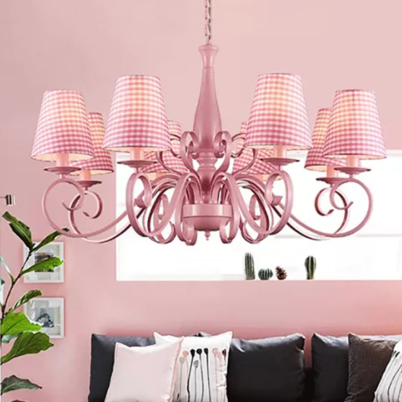 Pink Tapered Shade Chandelier 8 Heads Metal Pendant Lamp for Hotel Restaurant Clearhalo 'Ceiling Lights' 'Chandeliers' Lighting' options 252957