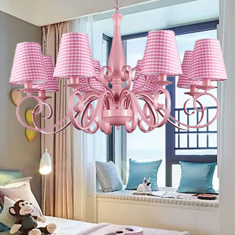 Pink Tapered Shade Chandelier 8 Heads Metal Pendant Lamp for Hotel Restaurant Clearhalo 'Ceiling Lights' 'Chandeliers' Lighting' options 252958