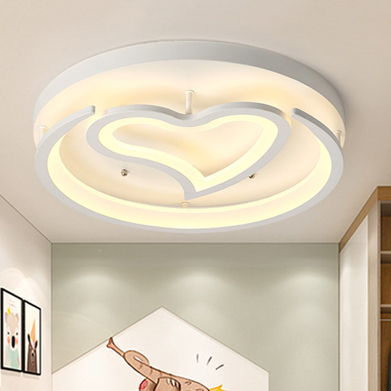 Modern Style Round Ceiling Light with Heart Acrylic White Flush Mount Light for Bedroom White Clearhalo 'Ceiling Lights' 'Close To Ceiling Lights' 'Close to ceiling' 'Flush mount' Lighting' 252959