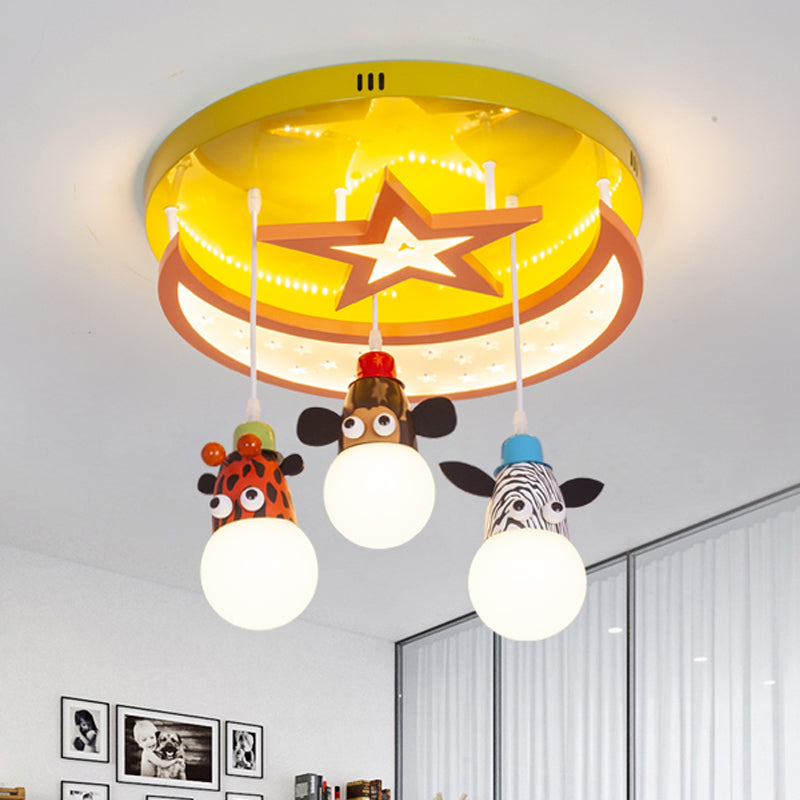 Yellow Star Moon Semi Ceiling Light Animal Acrylic Metal Flush Mount Light for Kids Bedroom 3 Yellow Clearhalo 'Ceiling Lights' 'Close To Ceiling Lights' 'Close to ceiling' 'Semi-flushmount' Lighting' 252964