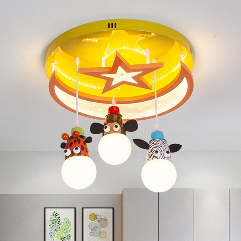 Yellow Star Moon Semi Ceiling Light Animal Acrylic Metal Flush Mount Light for Kids Bedroom Clearhalo 'Ceiling Lights' 'Close To Ceiling Lights' 'Close to ceiling' 'Semi-flushmount' Lighting' 252965