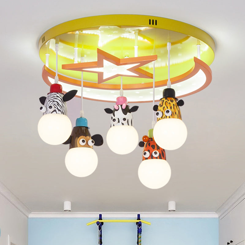 Yellow Star Moon Semi Ceiling Light Animal Acrylic Metal Flush Mount Light for Kids Bedroom 5 Yellow Clearhalo 'Ceiling Lights' 'Close To Ceiling Lights' 'Close to ceiling' 'Semi-flushmount' Lighting' 252966