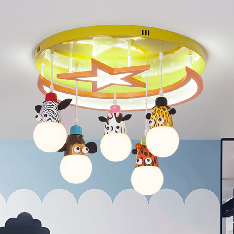 Yellow Star Moon Semi Ceiling Light Animal Acrylic Metal Flush Mount Light for Kids Bedroom Clearhalo 'Ceiling Lights' 'Close To Ceiling Lights' 'Close to ceiling' 'Semi-flushmount' Lighting' 252967