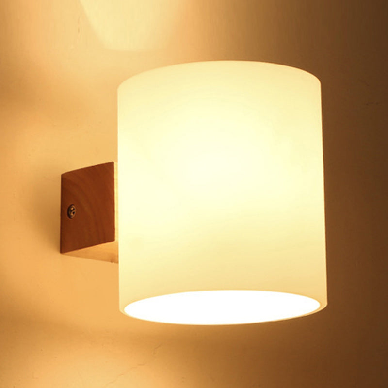 Cylinder Shade Adult Bedroom Wall Lighting Frosted Glass Japanese Wall Lamp in Beige Clearhalo 'Modern wall lights' 'Modern' 'Wall Lamps & Sconces' 'Wall Lights' Lighting' 252969