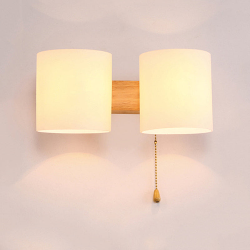 Cylinder Shade Adult Bedroom Wall Lighting Frosted Glass Japanese Wall Lamp in Beige 2.0 Wood Clearhalo 'Modern wall lights' 'Modern' 'Wall Lamps & Sconces' 'Wall Lights' Lighting' 252970