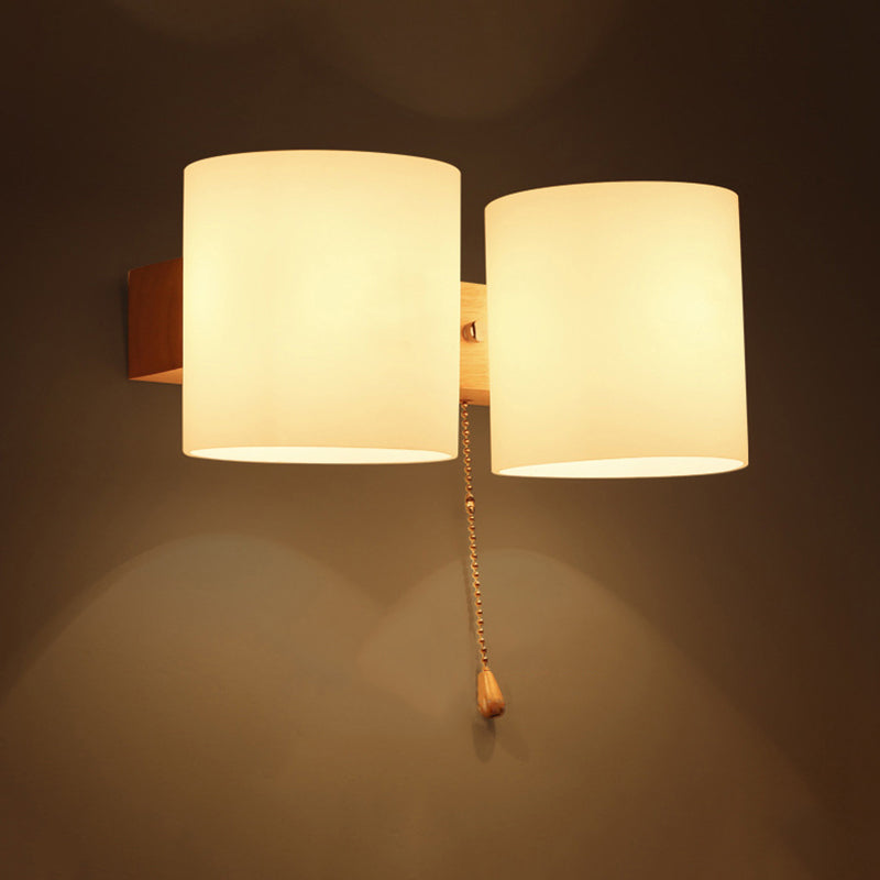 Cylinder Shade Adult Bedroom Wall Lighting Frosted Glass Japanese Wall Lamp in Beige Clearhalo 'Modern wall lights' 'Modern' 'Wall Lamps & Sconces' 'Wall Lights' Lighting' 252971