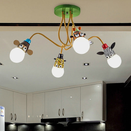 Animal Shaped Ceiling Fixture Cartoon Style Metal Multi-Color Pendant Light for Kindergarten 4 Green Clearhalo 'Ceiling Lights' 'Close To Ceiling Lights' 'Close to ceiling' 'Semi-flushmount' Lighting' 252977