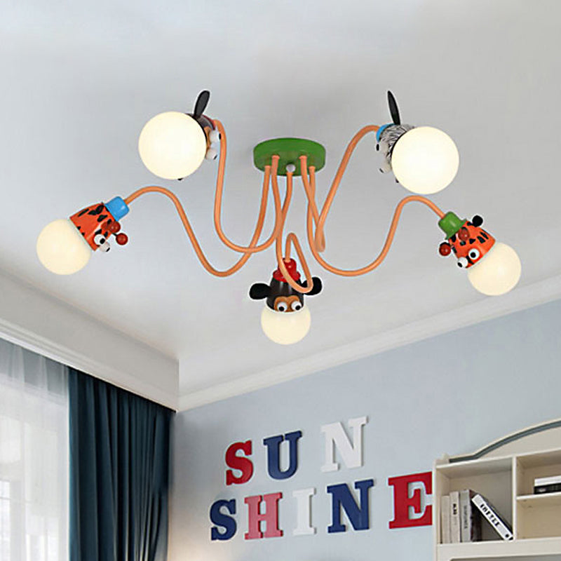 Animal Shaped Ceiling Fixture Cartoon Style Metal Multi-Color Pendant Light for Kindergarten 5 Green Clearhalo 'Ceiling Lights' 'Close To Ceiling Lights' 'Close to ceiling' 'Semi-flushmount' Lighting' 252979