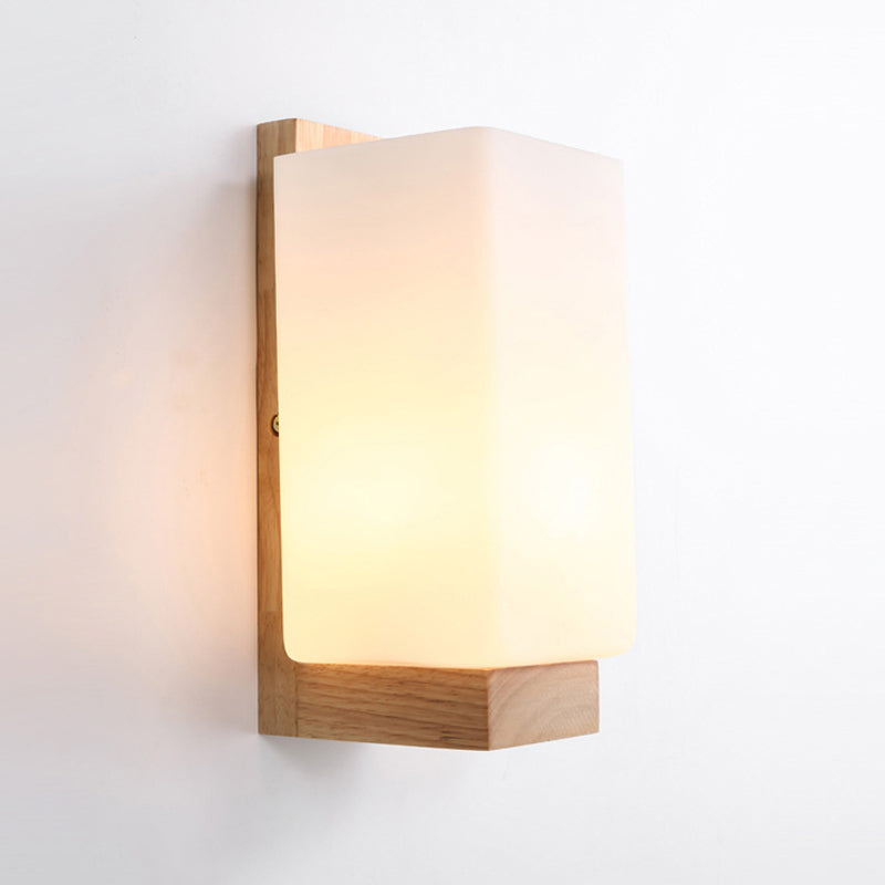 Japanese Stylish Cuboid Wall Sconce One Light Frosted Glass Wall Lighting in White for Office Hotel Wood Clearhalo 'Modern wall lights' 'Modern' 'Wall Lamps & Sconces' 'Wall Lights' Lighting' 252983