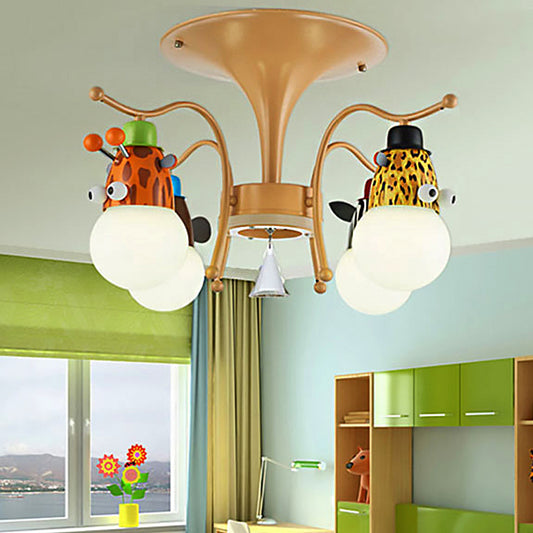 Metal Animal Ceiling Light 4 Lights Cartoon Multi- Color Semi Flushmount Light for Kindergarten Beige Clearhalo 'Ceiling Lights' 'Close To Ceiling Lights' 'Close to ceiling' 'Semi-flushmount' Lighting' 252989