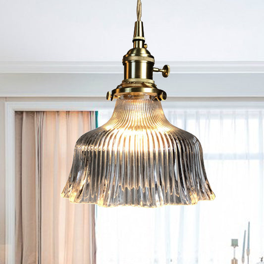Contemporary Pendant Lamp with Brass Lamp Socket 1 Light Fluted Glass Pendant Light for Kitchen Clear Clearhalo 'Ceiling Lights' 'Glass shade' 'Glass' 'Modern Pendants' 'Modern' 'Pendant Lights' 'Pendants' Lighting' 252991