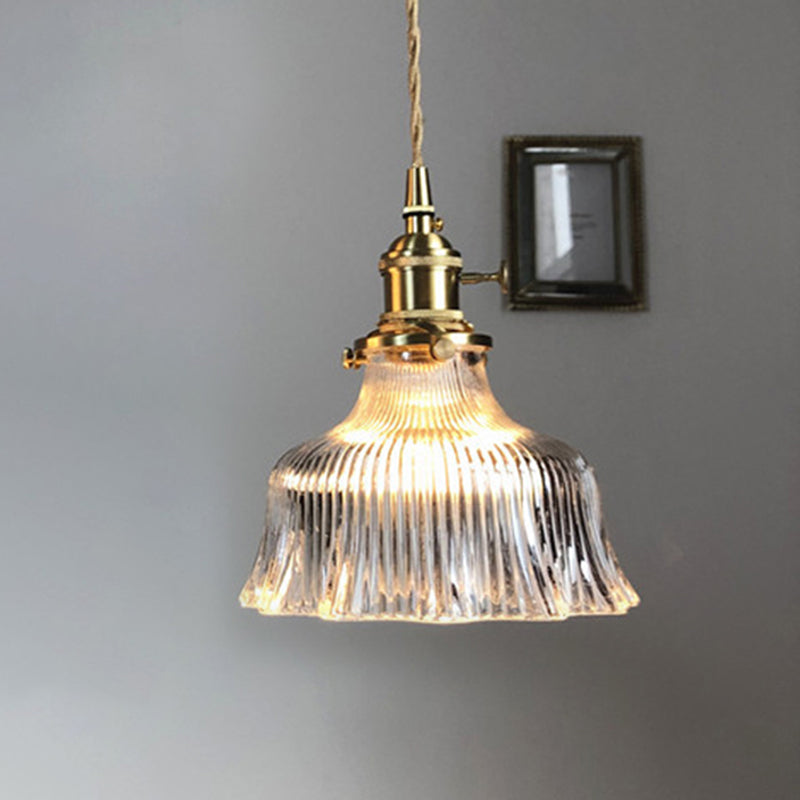 Contemporary Pendant Lamp with Brass Lamp Socket 1 Light Fluted Glass Pendant Light for Kitchen Clearhalo 'Ceiling Lights' 'Glass shade' 'Glass' 'Modern Pendants' 'Modern' 'Pendant Lights' 'Pendants' Lighting' 252992