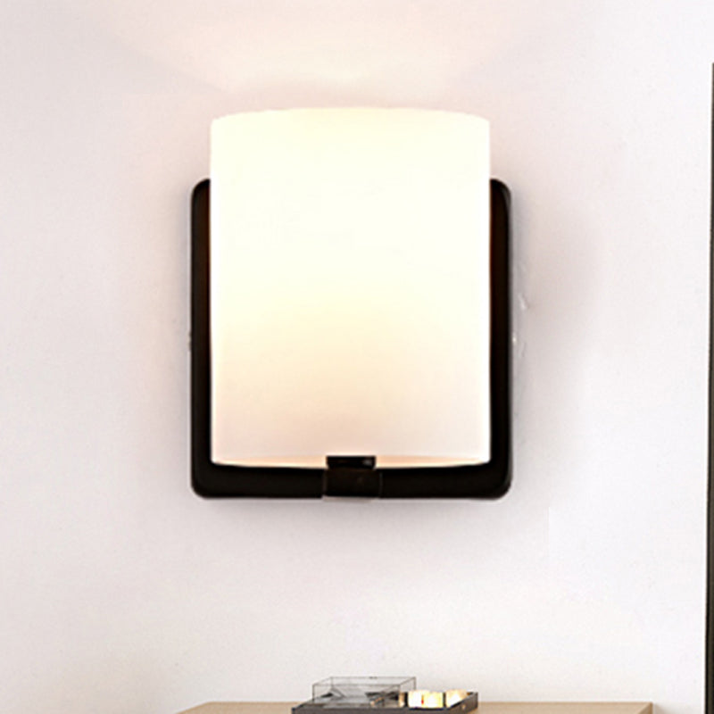 White Shade Sconce Light with Black Base 1 Light Modern Style Milk Glass Wall Sconce for Living Room Clearhalo 'Cast Iron' 'Glass' 'Industrial' 'Modern wall lights' 'Modern' 'Tiffany' 'Traditional wall lights' 'Wall Lamps & Sconces' 'Wall Lights' Lighting' 253021