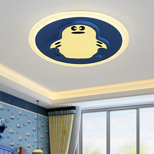 Cartoon Penguin Ceiling Mount Light Acrylic Blue Ceiling Lamp for Kindergarten Corridor Blue Clearhalo 'Ceiling Lights' 'Close To Ceiling Lights' 'Close to ceiling' 'Flush mount' Lighting' 253035