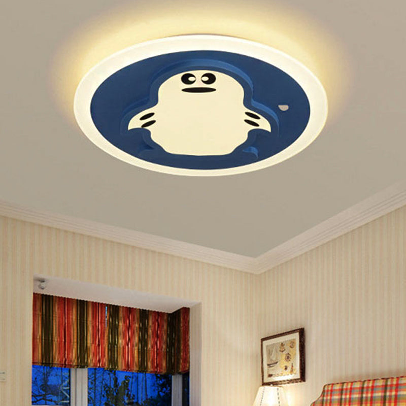 Cartoon Penguin Ceiling Mount Light Acrylic Blue Ceiling Lamp for Kindergarten Corridor Clearhalo 'Ceiling Lights' 'Close To Ceiling Lights' 'Close to ceiling' 'Flush mount' Lighting' 253036