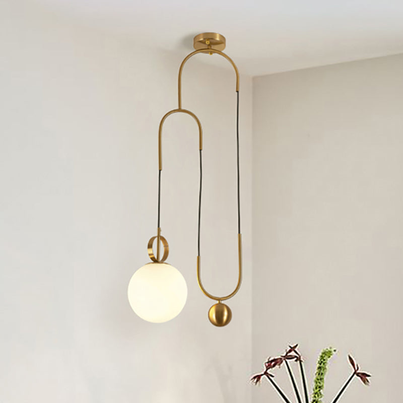 Post-modern Gold Hanging Light Globe Shade 1 Light Opal Glass Pendant Lamp for Living Room Gold Clearhalo 'Ceiling Lights' 'Glass shade' 'Glass' 'Modern Pendants' 'Modern' 'Pendant Lights' 'Pendants' Lighting' 253049