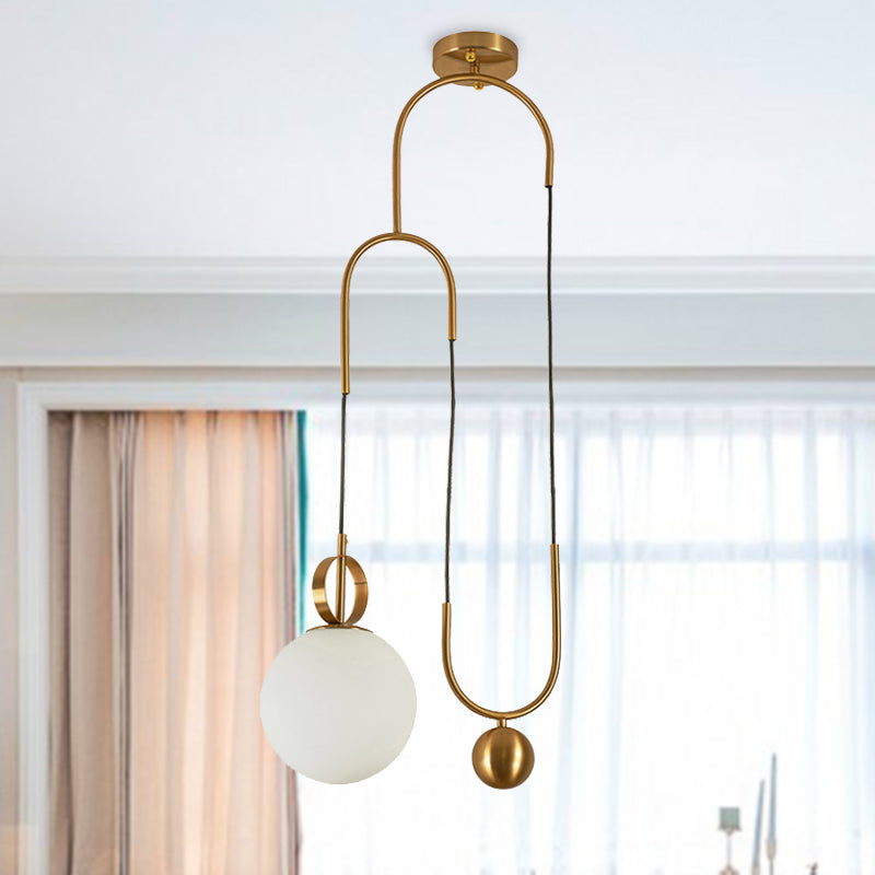 Post-modern Gold Hanging Light Globe Shade 1 Light Opal Glass Pendant Lamp for Living Room Clearhalo 'Ceiling Lights' 'Glass shade' 'Glass' 'Modern Pendants' 'Modern' 'Pendant Lights' 'Pendants' Lighting' 253050