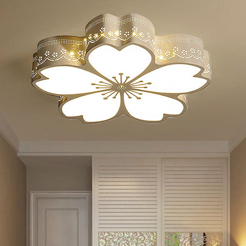 Kids White Flushmount Light Etched Petal Metal Ceiling Light for Child Bedroom Bathroom White A Clearhalo 'Ceiling Lights' 'Close To Ceiling Lights' 'Close to ceiling' 'Flush mount' Lighting' 253085