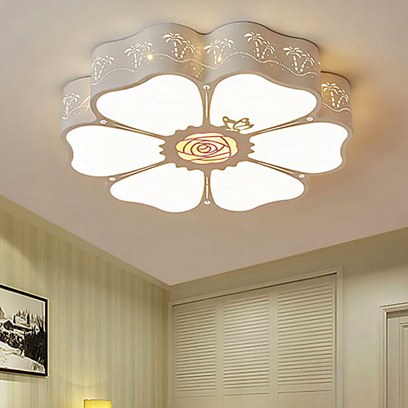 Kids White Flushmount Light Etched Petal Metal Ceiling Light for Child Bedroom Bathroom White B Clearhalo 'Ceiling Lights' 'Close To Ceiling Lights' 'Close to ceiling' 'Flush mount' Lighting' 253087