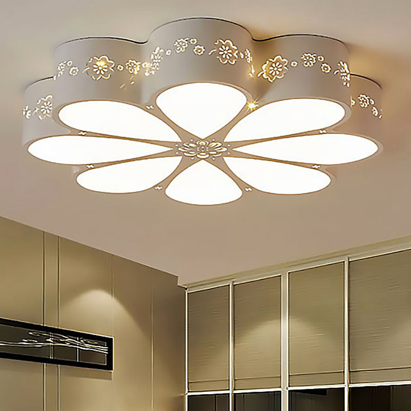 Kids White Flushmount Light Etched Petal Metal Ceiling Light for Child Bedroom Bathroom White D Clearhalo 'Ceiling Lights' 'Close To Ceiling Lights' 'Close to ceiling' 'Flush mount' Lighting' 253091