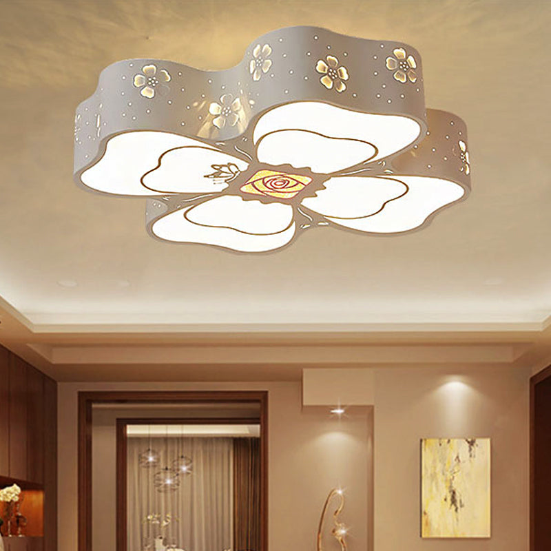 Kids White Flushmount Light Etched Petal Metal Ceiling Light for Child Bedroom Bathroom White E Clearhalo 'Ceiling Lights' 'Close To Ceiling Lights' 'Close to ceiling' 'Flush mount' Lighting' 253093