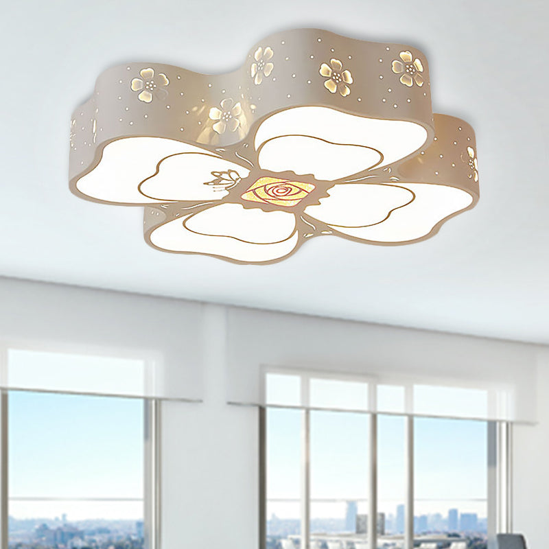 Kids White Flushmount Light Etched Petal Metal Ceiling Light for Child Bedroom Bathroom Clearhalo 'Ceiling Lights' 'Close To Ceiling Lights' 'Close to ceiling' 'Flush mount' Lighting' 253094