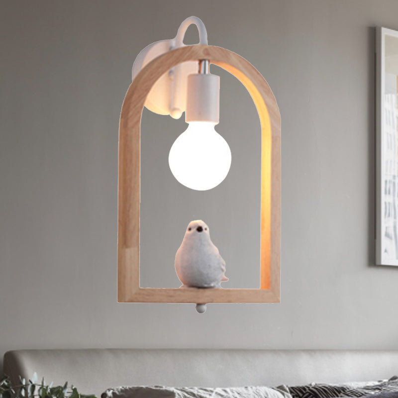 Wooden Arched Shelf Wall Light with Lovely Deco Boutique 1 Light Modern Sconce Lamp in Beige Wood A Clearhalo 'Modern wall lights' 'Modern' 'Wall Lamps & Sconces' 'Wall Lights' Lighting' 253101