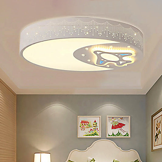 White Moon Flush Mount Light with Rocket Modern Stylish Metal Ceiling Lamp for Game Room White Clearhalo 'Ceiling Lights' 'Close To Ceiling Lights' 'Close to ceiling' 'Flush mount' Lighting' 253105